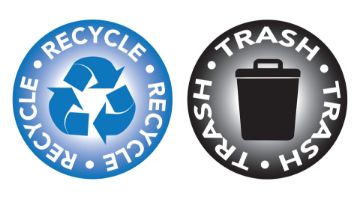 Cosco Recycle and Trash Bin Decal Set 4" Diameter Blue Recycle and Black Trash Stickers for Waste Sorting 2 Count (098594)