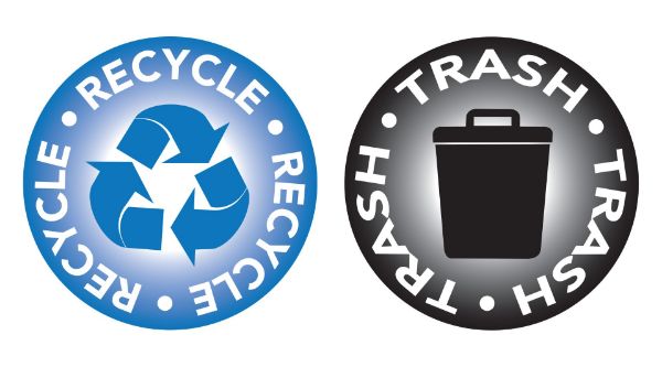 Cosco Recycle and Trash Bin Decal Set 4" Diameter Blue Recycle and Black Trash Stickers for Waste Sorting 2 Count (098594)